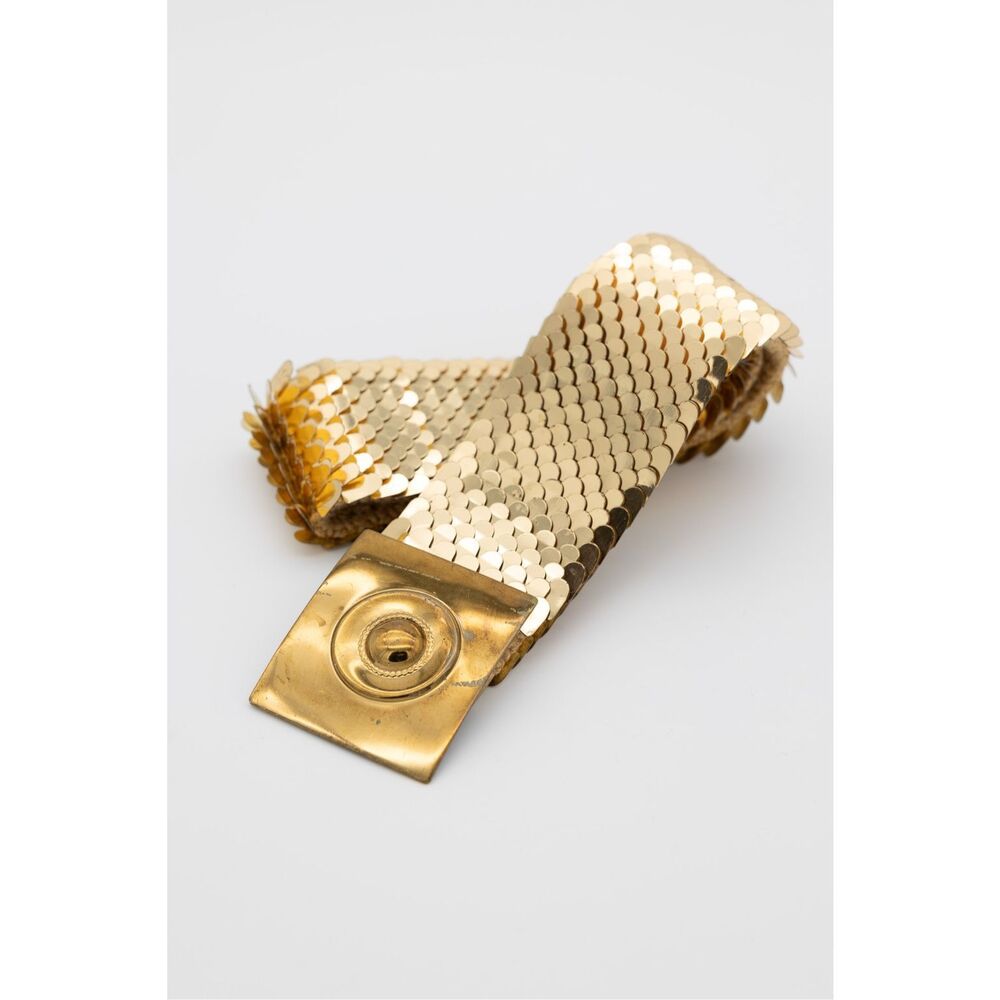 Vintage Gold Tone Mesh Bracelet Fold-Over Clasp Retro Minimalist